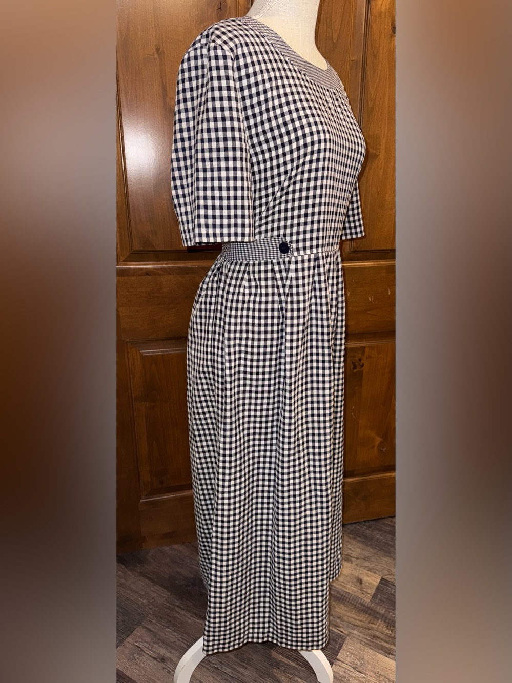 90’s Vintage Black and White Gingham Midi Belted Women's Dress SZ Large